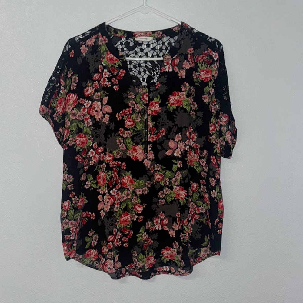 Floral Black Top